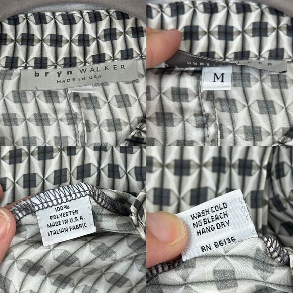 Bryn Walker Joe Shirt Medium Gray Geometric Charmeuse Boxy Crop Dolman Lagenlook - Picture 10 of 10